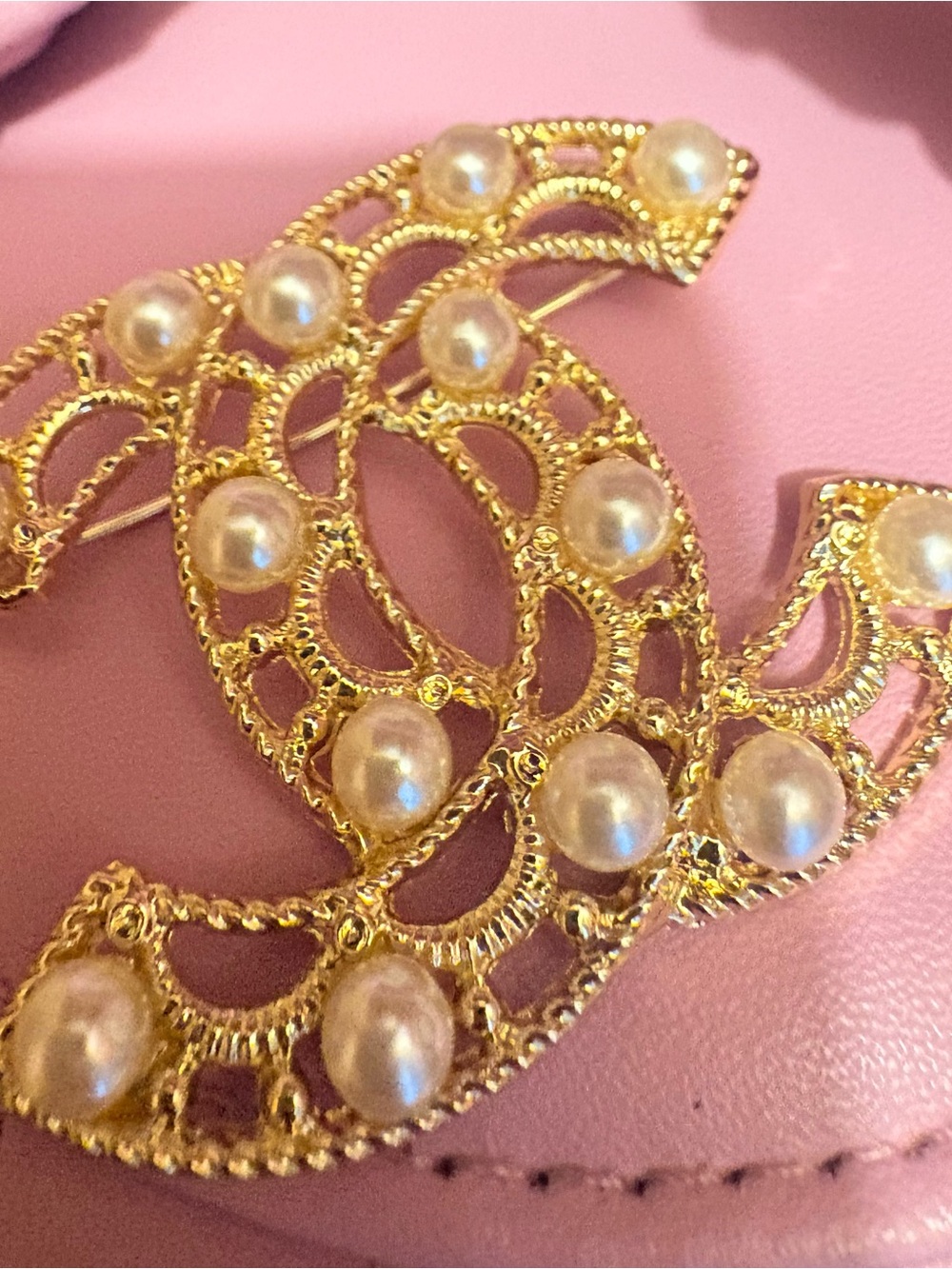 Gold Pearl Interlocking  Brooch - Designer-Inspired
